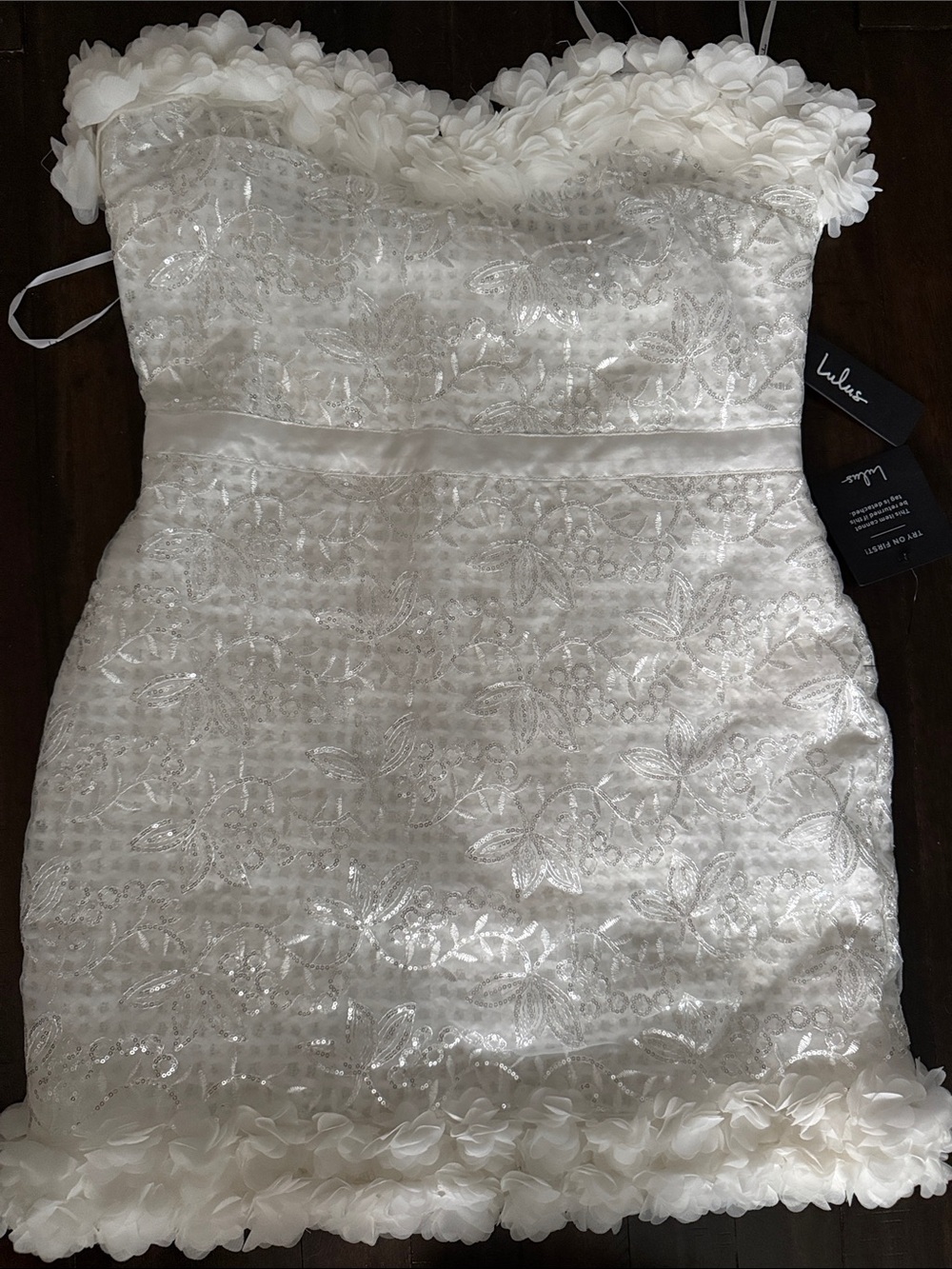 Lulu's Ivory Strapless Floral Appliqué Mini Dress